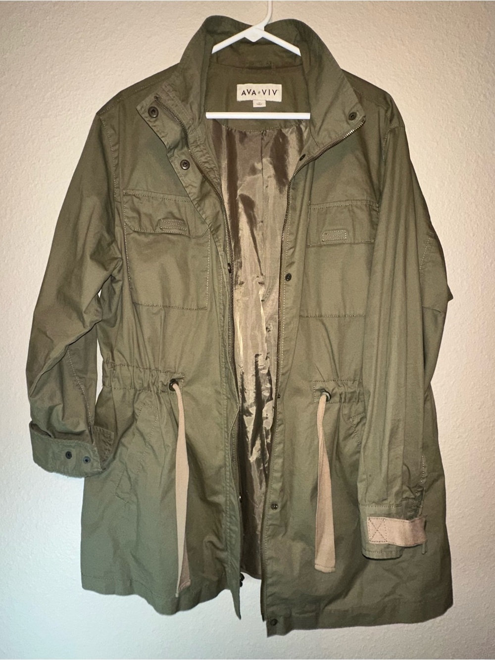 Ava & Viv 1X Olive Green Drawstring Cinch Waist Military Style Utility Jacket